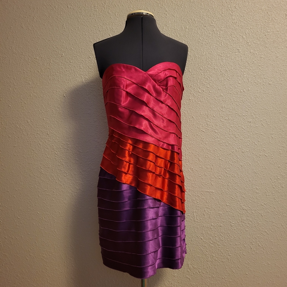 Max and Cleo Pink, Red & Purple Ariel Strapless Dress Size 6